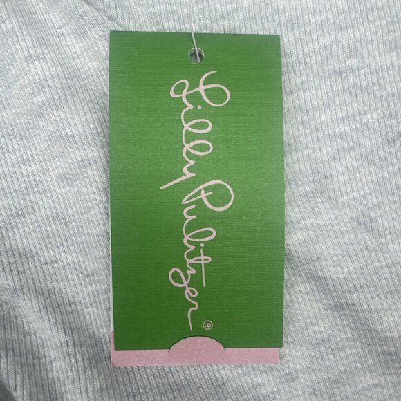 Lilly Pulitzer Women’s Seaspray Grey V Neck Adj Strap Ribbed Tank Top Sz L NEW - Picture 9 of 10